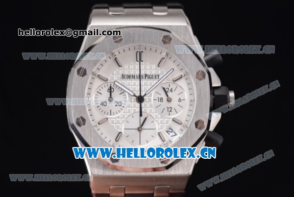 Audemars Piguet Royal Oak Offshore Chronograph Miyota OS20 Quartz Steel Case with White Dial and Black Rubber Strap (EF) - Click Image to Close